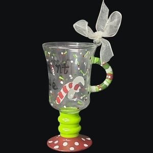 Kirklands Mini Latte Candy Cane Glass Mug Ornament